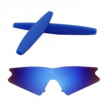 Walleva Ice Blue Mr.Shield Polarized Replacement Lenses + Blue Earsocks for Oakley M Frame Sweep Sunglasses